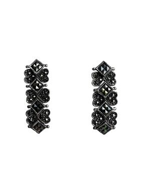 Vintage CFJ 925 Sterling Marcasite Drop Earrings Art Deco Style